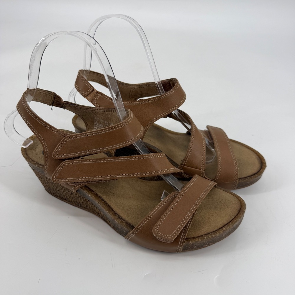 Clarks Collection‎ Brown Leather Strappy Wedge Sandals Womens 7